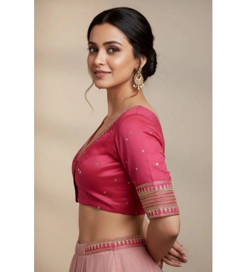 Generic Women's Vichitra Silk V Neck Padded Blouse (Pink, 38 Ready Size (Self-Alterable 36–40) Generic Women's Vichitra Silk V Neck Padded Blouse (Pink, 38 Ready Size (Self-Alterable 36–40)