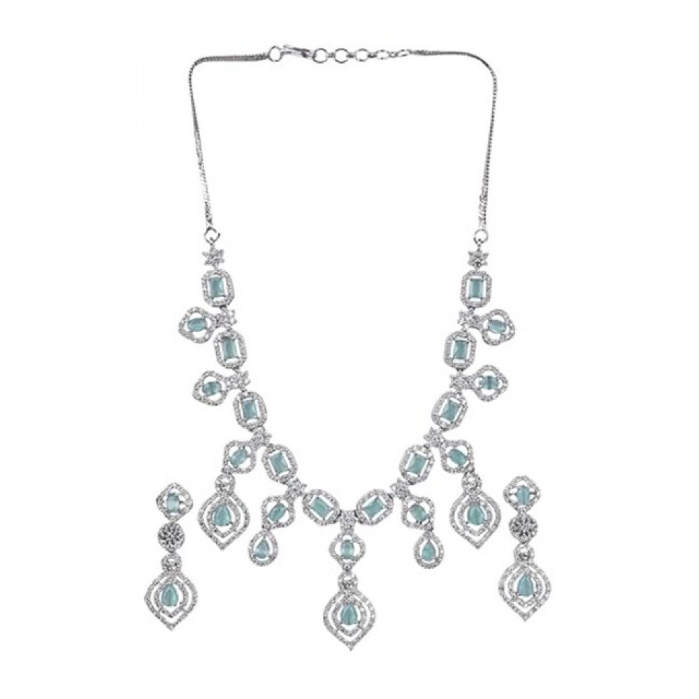 Generic Women's Brass Silver Plated Necklace set (Turquoise)