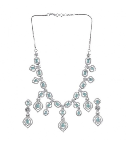 Generic Women's Brass Silver Plated Necklace set (Turquoise)