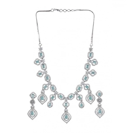 Generic Women's Brass Silver Plated Necklace set (Turquoise)