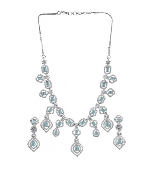 Generic Women's Brass Silver Plated Necklace set (Turquoise) Generic Women's Brass Silver Plated Necklace set (Turquoise)