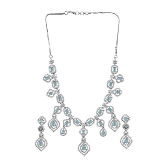 Generic Women's Brass Silver Plated Necklace set (Turquoise) Generic Women's Brass Silver Plated Necklace set (Turquoise)
