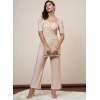 Generic Women's Polyester Shimmer Self Design Short Sleeve Jumpsuit (Gold)