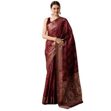 Generic Women's Soft Silk Jacquard Saree With Unstitched Blouse 5.5Mtr (Maroon)