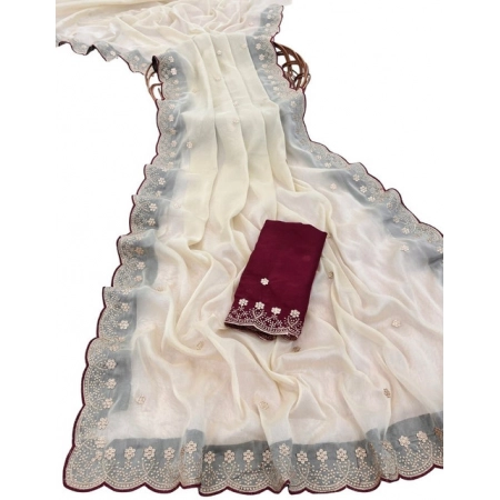 Generic Women's Star Georgette Embroidered Saree With Unstitched Blouse 5.5Mtr (Off White) Generic Women's Star Georgette Embroidered Saree With Unstitched Blouse 5.5Mtr (Off White)