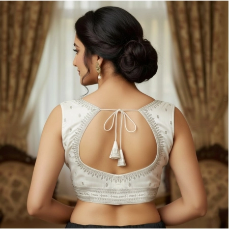 Generic Women's Zimmi Choo Sequin Work V-Neck Padded Blouse (White 38 Ready (Self Alterable 36–40)