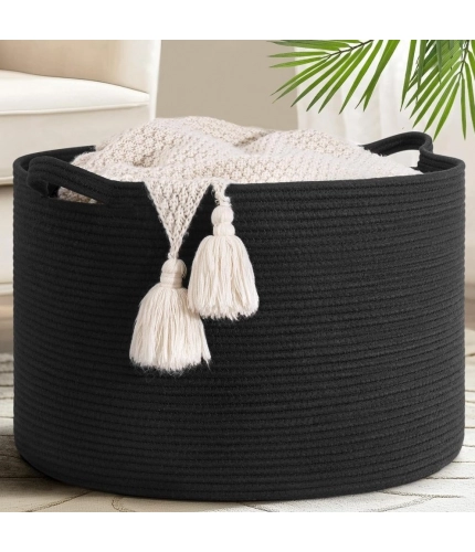 Generic Cotton Basket 14x12 Inch Storage Basket For Clothes With Out Lid (Black)