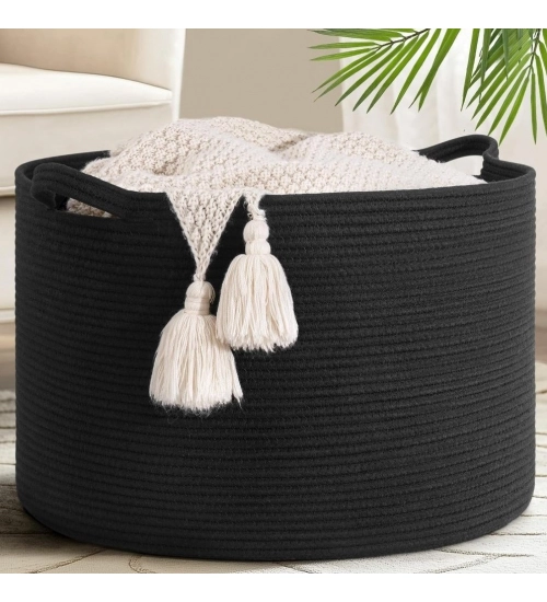 Generic Cotton Basket 14x12 Inch Storage Basket For Clothes With Out Lid (Black)