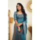 Generic Women's Litchi silk Printed Saree With Unstitched Blouse (Rama Blue)