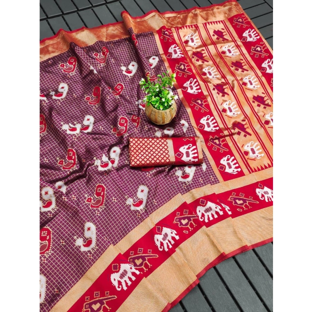 Generic Women's Soft Litchi Silk Jacquard Work Saree With Unstitched Blouse 5.5Mtr (Purple) Generic Women's Soft Litchi Silk Jacquard Work Saree With Unstitched Blouse 5.5Mtr (Purple)