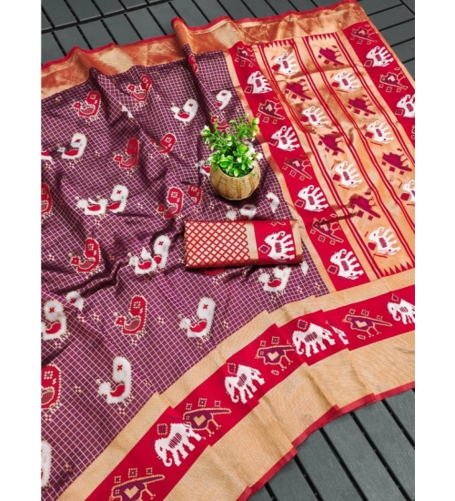 Generic Women's Soft Litchi Silk Jacquard Work Saree With Unstitched Blouse 5.5Mtr (Purple)