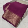 Generic Women's Crepe Chit Pallu Solid Saree With Unstitched Blouse 5.5Mtr (light purple)
