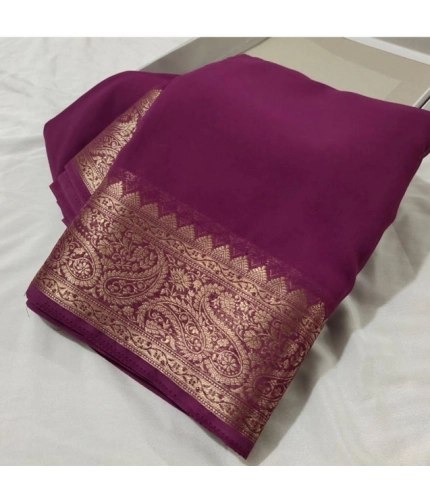 Generic Women's Crepe Chit Pallu Solid Saree With Unstitched Blouse 5.5Mtr (light purple)