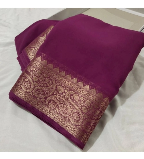 Generic Women's Crepe Chit Pallu Solid Saree With Unstitched Blouse 5.5Mtr (light purple)