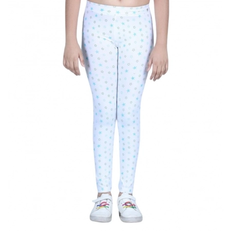Generic Girl's Cotton Lycra Printed Elasticated Leggings (White) Generic Girl's Cotton Lycra Printed Elasticated Leggings (White)