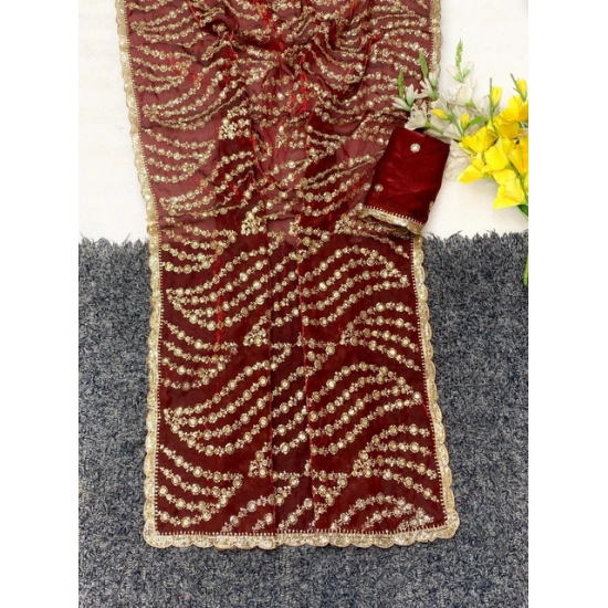 Generic Women's Satin Embellished Saree With Unstitched Blouse 5.5Mtr (Maroon) Generic Women's Satin Embellished Saree With Unstitched Blouse 5.5Mtr (Maroon)