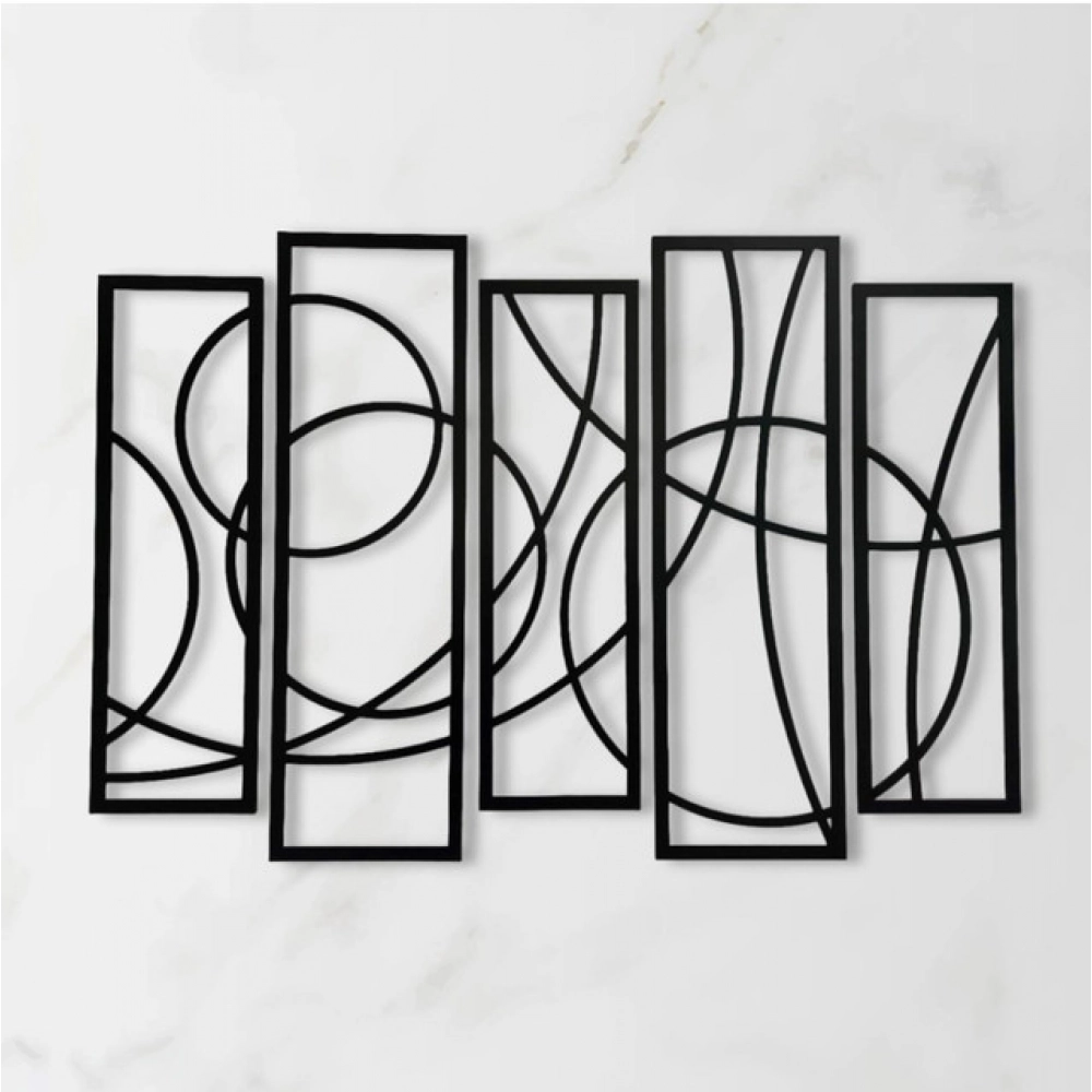 Generic Wooden 5-Piece Wall Art Panel Frame – Elegant Black Abstract Design
