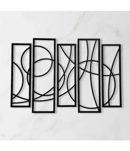 Generic Wooden 5-Piece Wall Art Panel Frame – Elegant Black Abstract Design