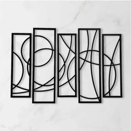 Generic Wooden 5-Piece Wall Art Panel Frame – Elegant Black Abstract Design