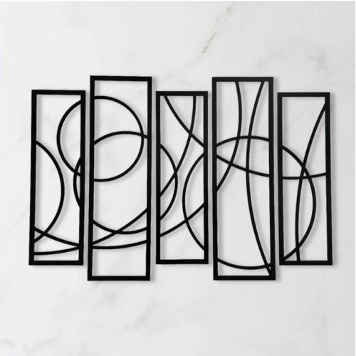 Generic Wooden 5-Piece Wall Art Panel Frame – Elegant Black Abstract Design