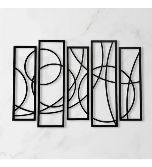 Generic Wooden 5-Piece Wall Art Panel Frame – Elegant Black Abstract Design