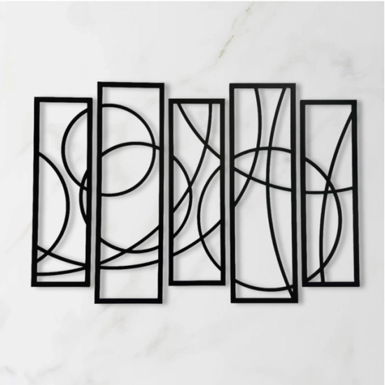 Generic Wooden 5-Piece Wall Art Panel Frame – Elegant Black Abstract Design