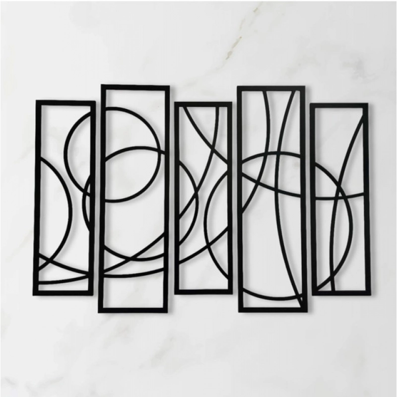 Generic Wooden 5-Piece Wall Art Panel Frame – Elegant Black Abstract Design