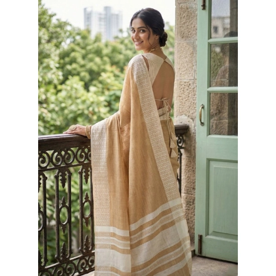 Generic Women's Linen Striped Saree With Unstitched Blouse 5.5Mtr (Mustard Yellow) Generic Women's Linen Striped Saree With Unstitched Blouse 5.5Mtr (Mustard Yellow)