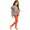 Generic Girl's Polyester Floral One Shoulder Jeggings Set (Grey-Orange) Generic Girl's Polyester Floral One Shoulder Jeggings Set (Grey-Orange)