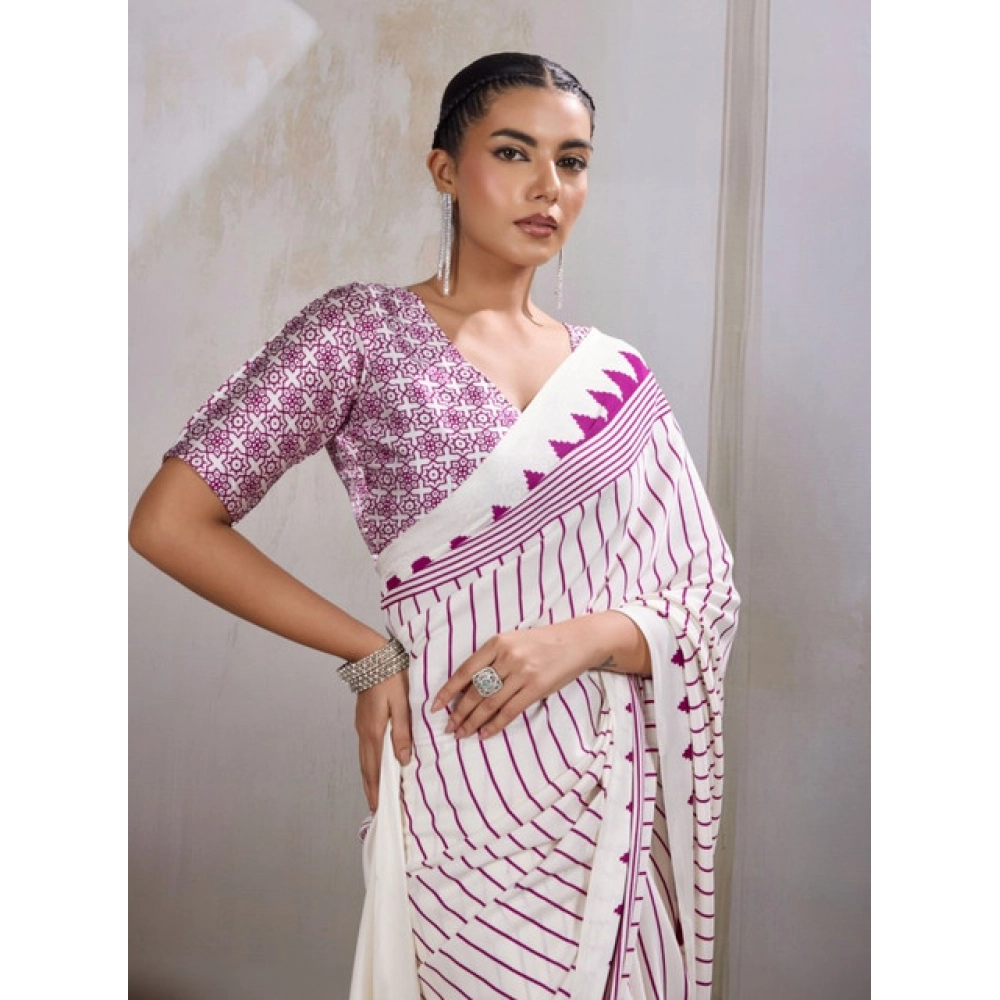 Generic Women's Satin Crepe Printed Saree With Unstitched Blouse 5.5Mtr (White) Generic Women's Satin Crepe Printed Saree With Unstitched Blouse 5.5Mtr (White)