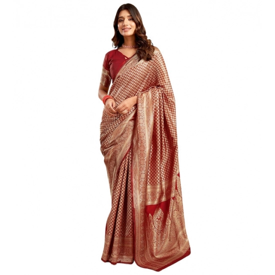 Generic Women's Jacquard Printed Saree With Unstitched Blouse 5.5Mtr (Maroon) Generic Women's Jacquard Printed Saree With Unstitched Blouse 5.5Mtr (Maroon)