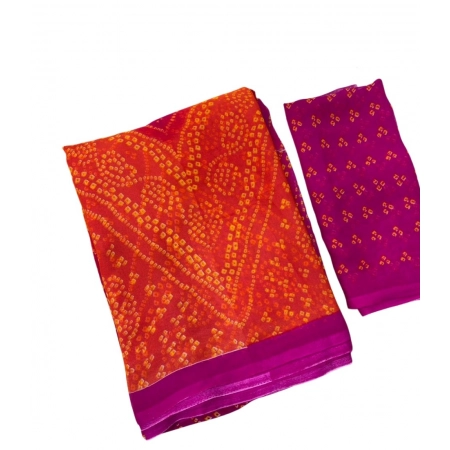 Generic Women's Georgette Bandhani Printed Saree With Unstitched Blouse 5.5Mtr (Orange-Pink) Generic Women's Georgette Bandhani Printed Saree With Unstitched Blouse 5.5Mtr (Orange-Pink)