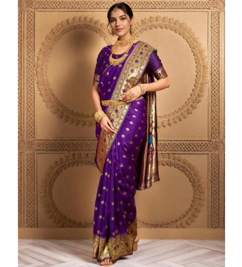 Generic Women's Silk Blend Woven Saree With Unstitched Blouse 5.5Mtr (Purple)