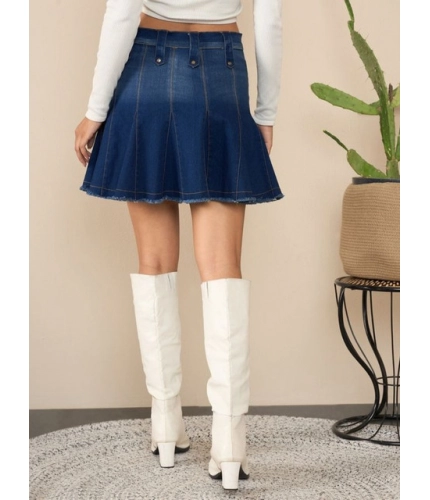 Generic Women's Denim Washed Buttoned Skirt (Blue)