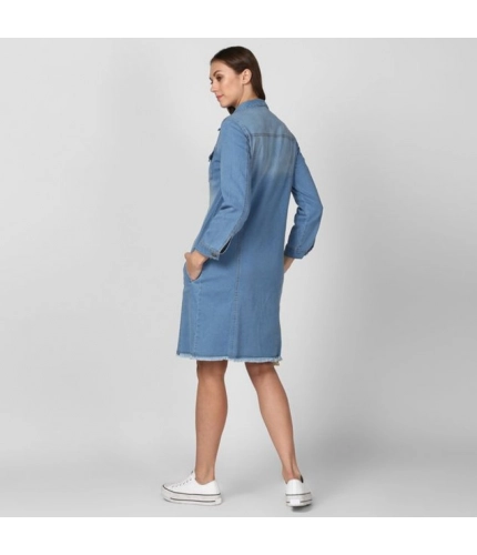 Generic Women's Denim Washed Long Sleeves Jacket (Blue)