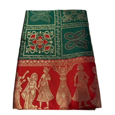 Generic Women's Jacquard Printed Saree With Unstitched Blouse 5.5Mtr (Green)