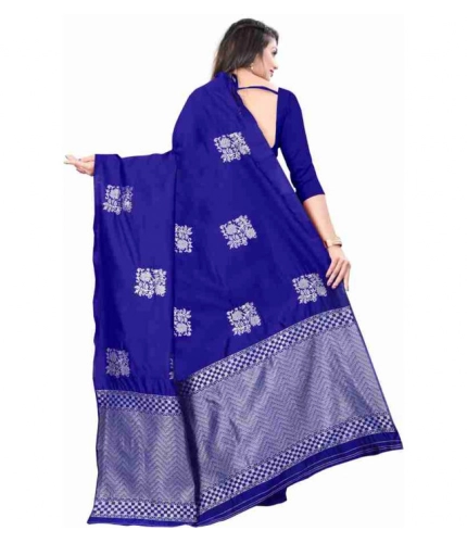 Generic Women's Soft Lichi Silk Printed Saree With Unstitched Blouse 5.5Mtr (Royal-Blue)