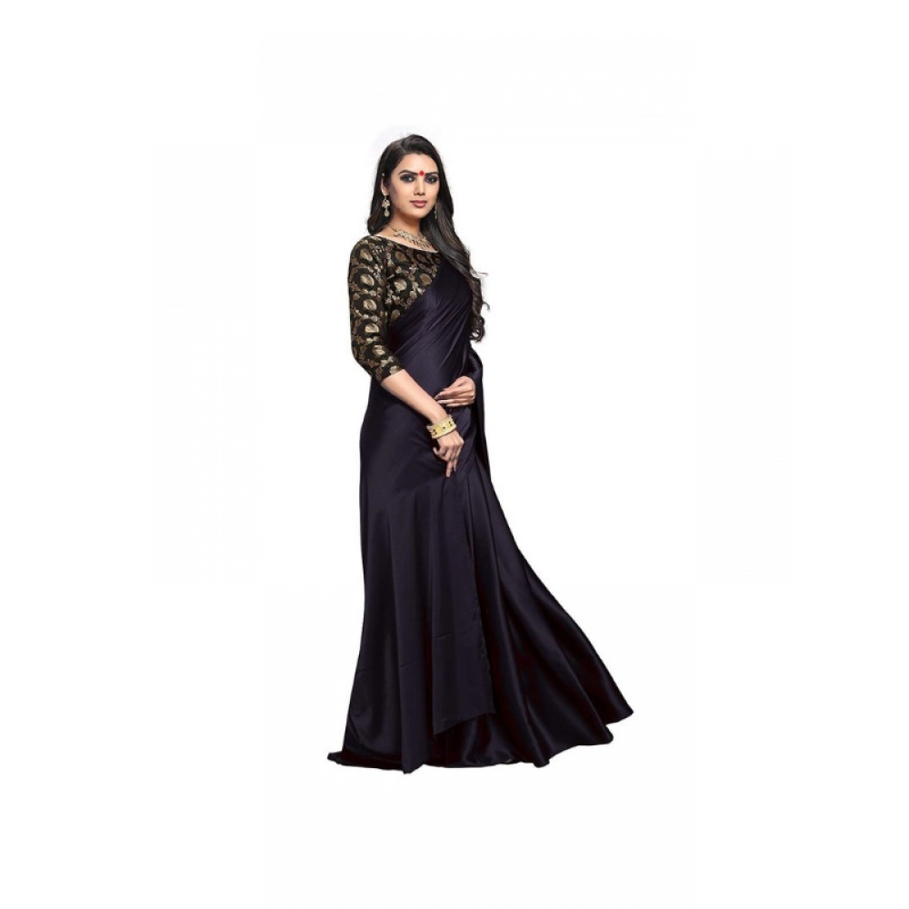 Generic Women's Satin Solid Saree With Unstitched Blouse 5.5Mtr (Black) Generic Women's Satin Solid Saree With Unstitched Blouse 5.5Mtr (Black)