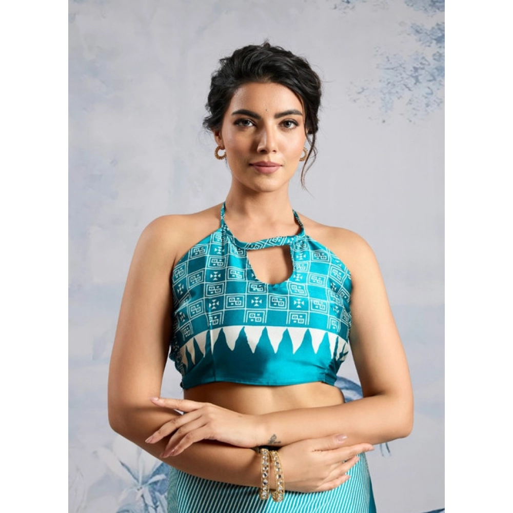 Generic Women's Satin Crepe Printed Saree With Unstitched Blouse 5.5Mtr (Rama Blue) Generic Women's Satin Crepe Printed Saree With Unstitched Blouse 5.5Mtr (Rama Blue)