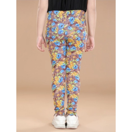 Generic Girl's Cotton Lycra Floral Elasticated Jeggings (Multicolor)