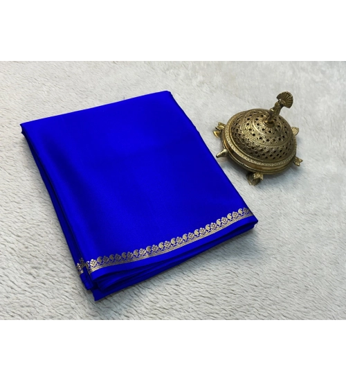 Generic Women's Crepe Chit Pallu Solid Saree With Unstitched Blouse 5.5Mtr (Blue)