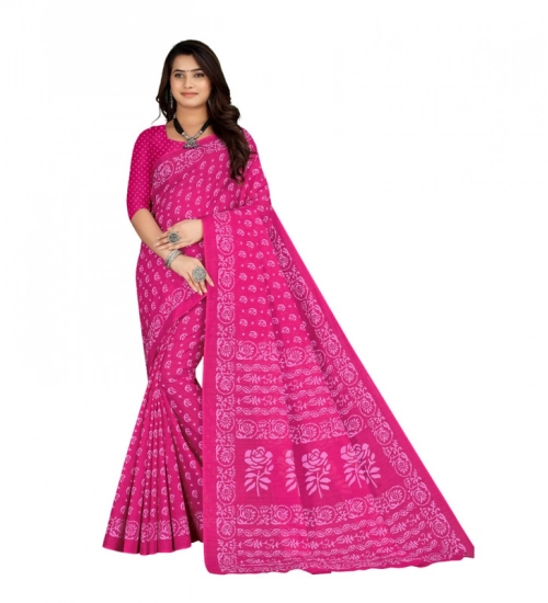 Generic Women's Soft Pure Cotton Printed Saree With Unstitched Blouse 5.5Mtr (Pink)