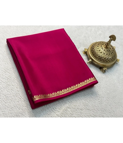 Generic Women's Crepe Chit Pallu Solid Saree With Unstitched Blouse 5.5Mtr (Pink)