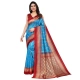 Generic Women's Litchi silk Printed Saree With Unstitched Blouse  5-6 Mtrs (Blue)