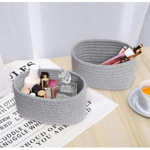 Generic Cotton 8x3 Inch Round 2 Set Bedside Organizer With Out Lid (Gray)