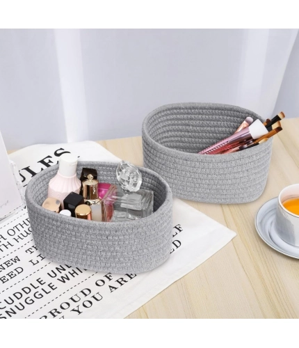Generic Cotton 8x3 Inch Round 2 Set Bedside Organizer With Out Lid (Gray)