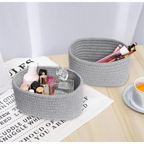 Generic Cotton 8x3 Inch Round 2 Set Bedside Organizer With Out Lid (Gray)