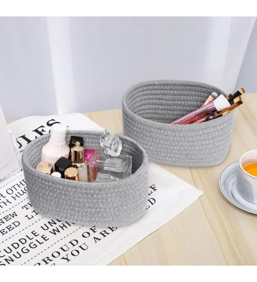 Generic Cotton 8x3 Inch Round 2 Set Bedside Organizer With Out Lid (Gray)