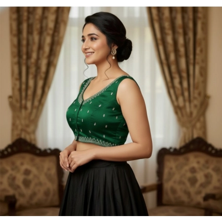 Generic Women's Zimmi Choo Sequin Work V-Neck Padded Blouse (Green 38 Ready (Self Alterable 36–40)