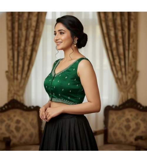 Generic Women's Zimmi Choo Sequin Work V-Neck Padded Blouse (Green 38 Ready (Self Alterable 36–40)